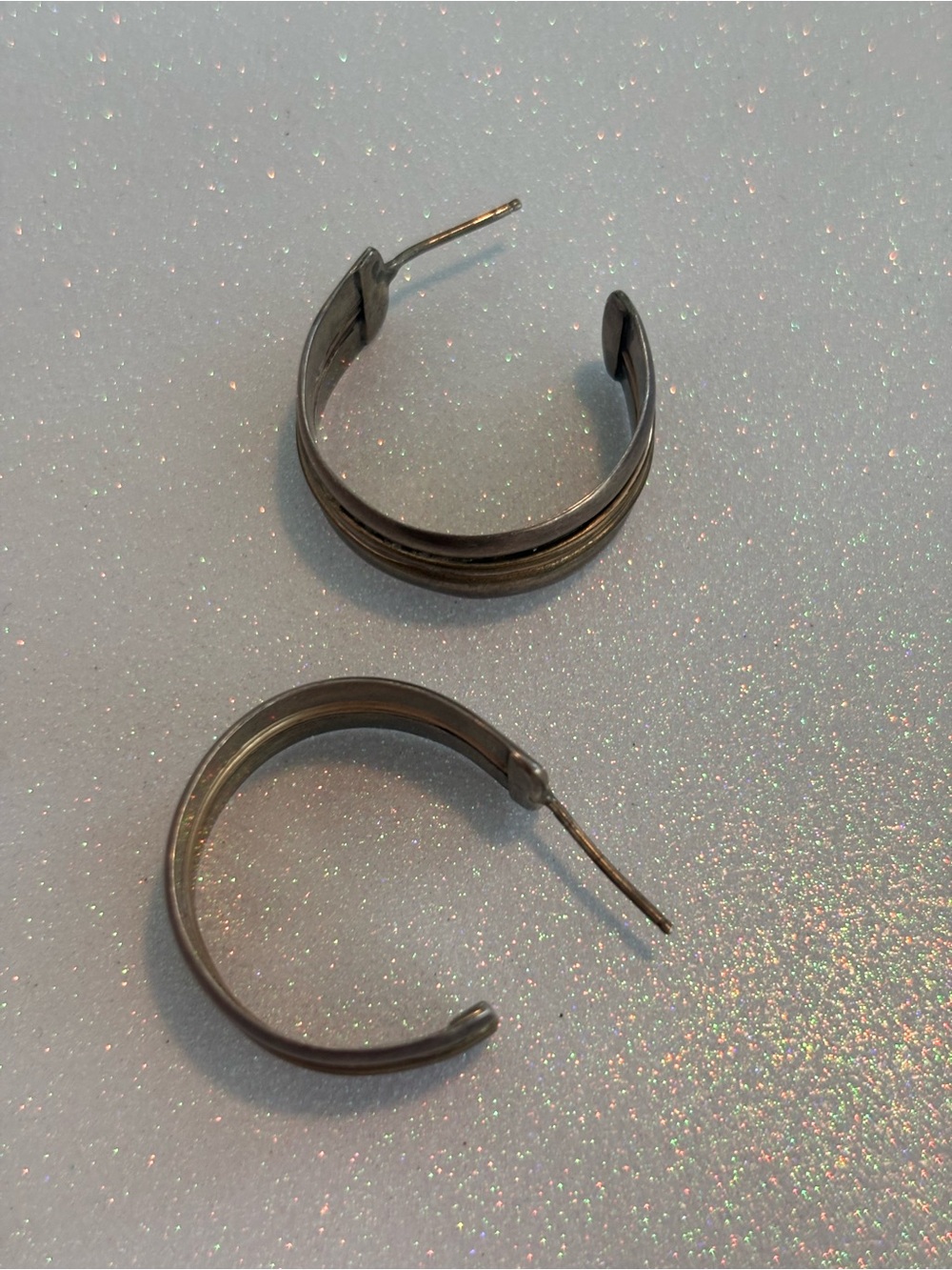 Vintage Two-Tone Sterling Silver Hoops